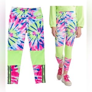 Justice Sport Girls Bright Tie-Dye Color Block Athletic Leggings - sz: L (12/14)
